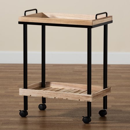 Baxton Studio Olinda ModernOak Brown Finished Wood and Black Metal Kitchen Cart 200-12177-ZORO